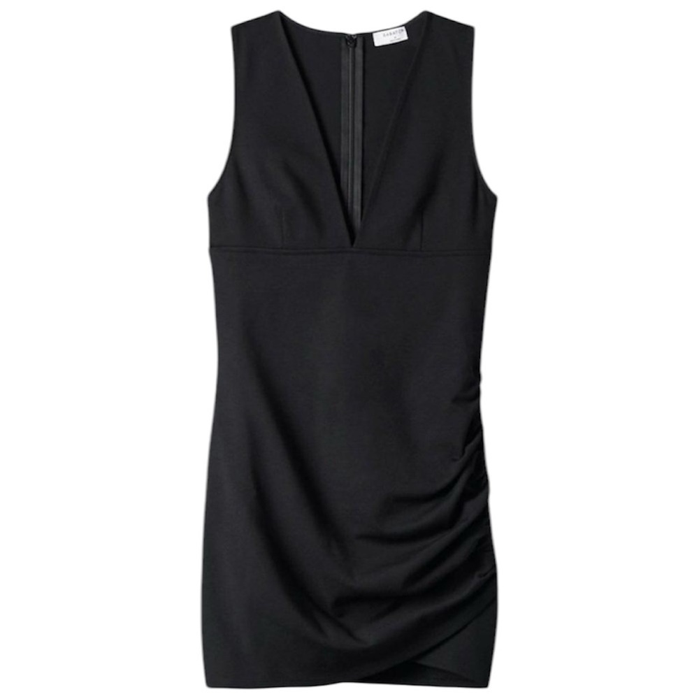 Aritzia Babaton | Women’s Black Harrington Dress Cinch Detail Plunge Front 8 NWT